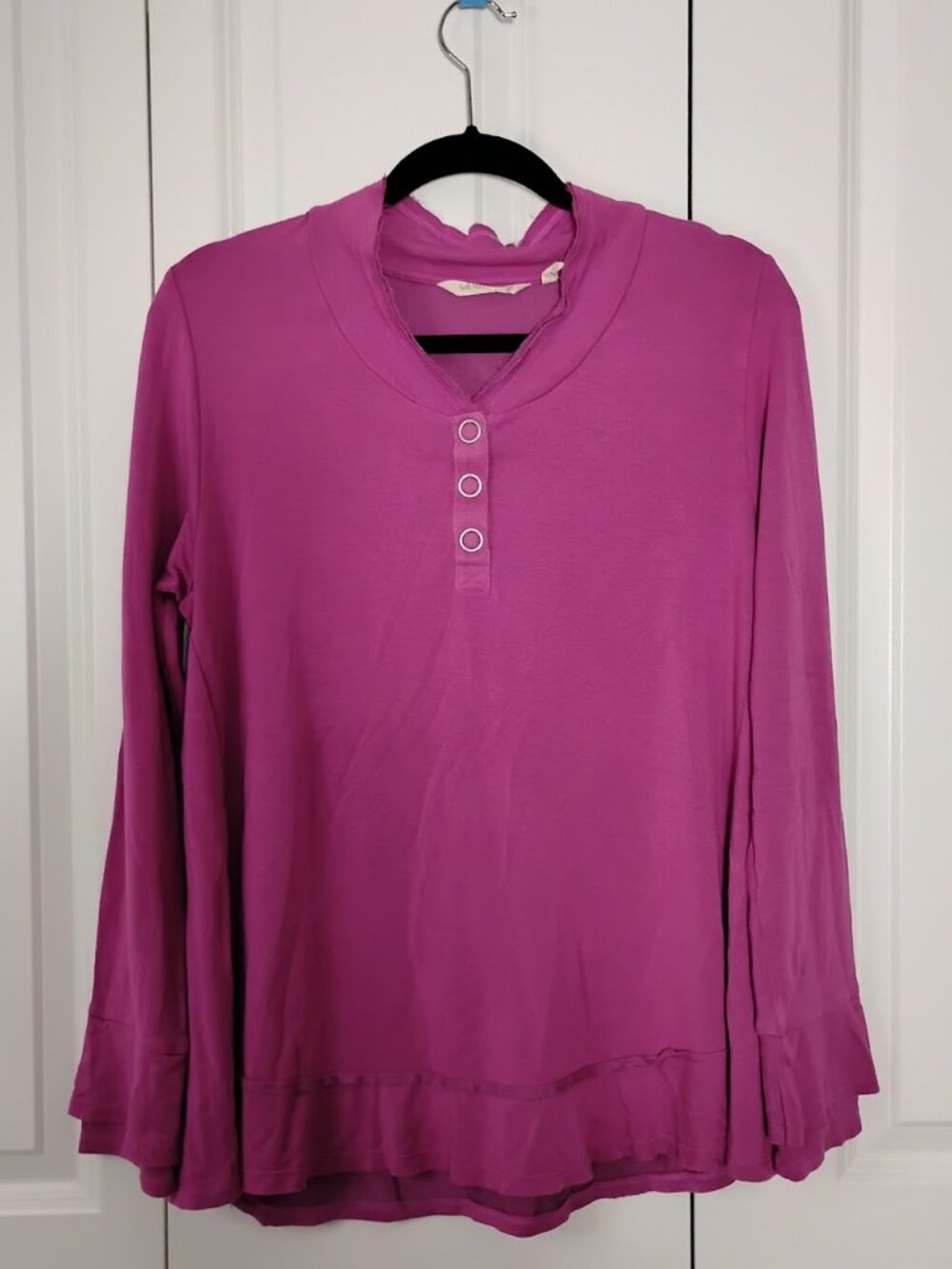 Soft Surroundings Women's Magenta Pink Long-Sleeve Tunic Blouse Top Size M